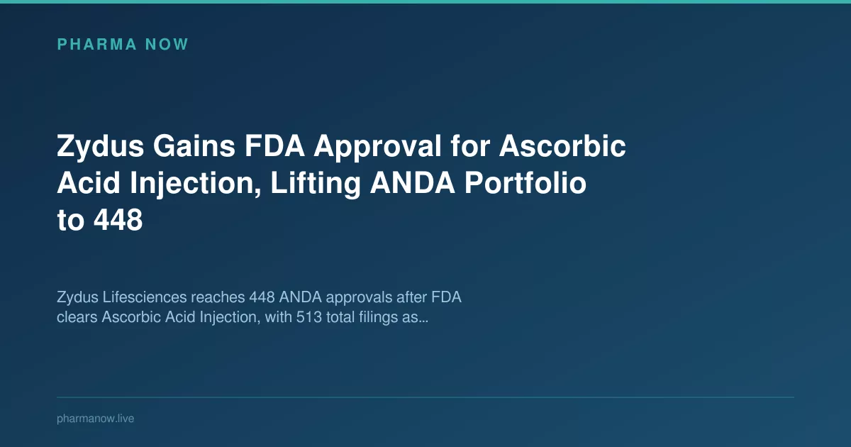 Zydus Gains FDA Approval for Ascorbic Acid Injection, Lifting ANDA Portfolio to 448