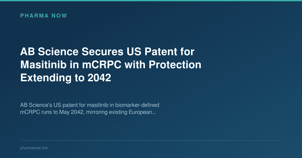 AB Science Secures US Patent for Masitinib in mCRPC with Protection Extending to 2042