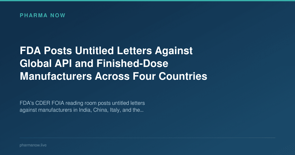 FDA Posts Untitled Letters Against Global API and Finished-Dose Manufacturers Across Four Countries