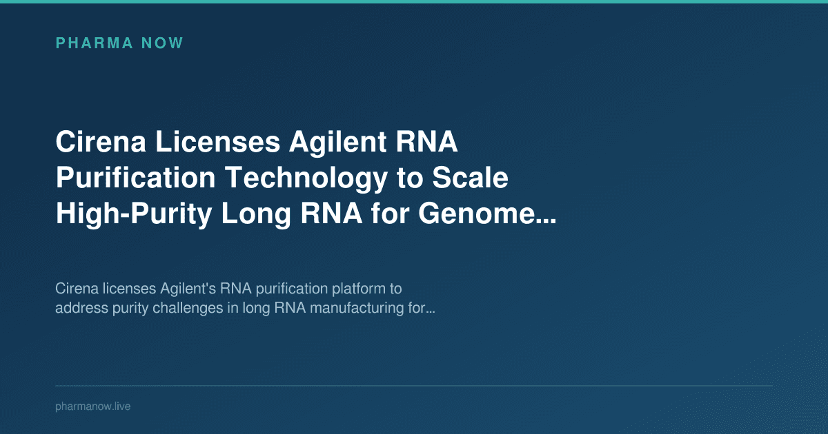 Cirena Licenses Agilent RNA Purification Technology to Scale High-Purity Long RNA for Genome Editing