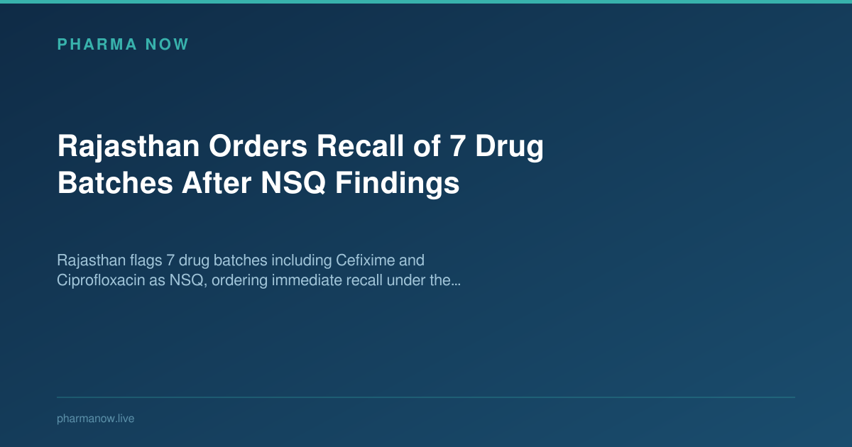 Rajasthan Orders Recall of 7 Drug Batches After NSQ Findings