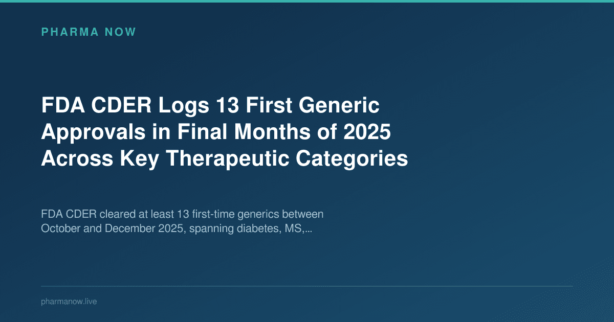 FDA CDER Logs 13 First Generic Approvals in Final Months of 2025 Across Key Therapeutic Categories