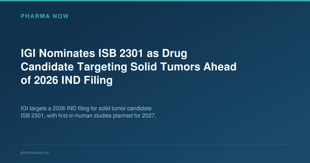 IGI Nominates ISB 2301 as Drug Candidate Targeting Solid Tumors Ahead of 2026 IND Filing