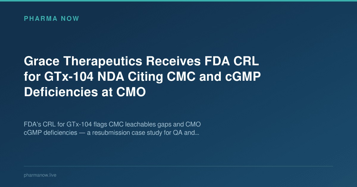 Grace Therapeutics Receives FDA CRL for GTx-104 NDA Citing CMC and cGMP Deficiencies at CMO