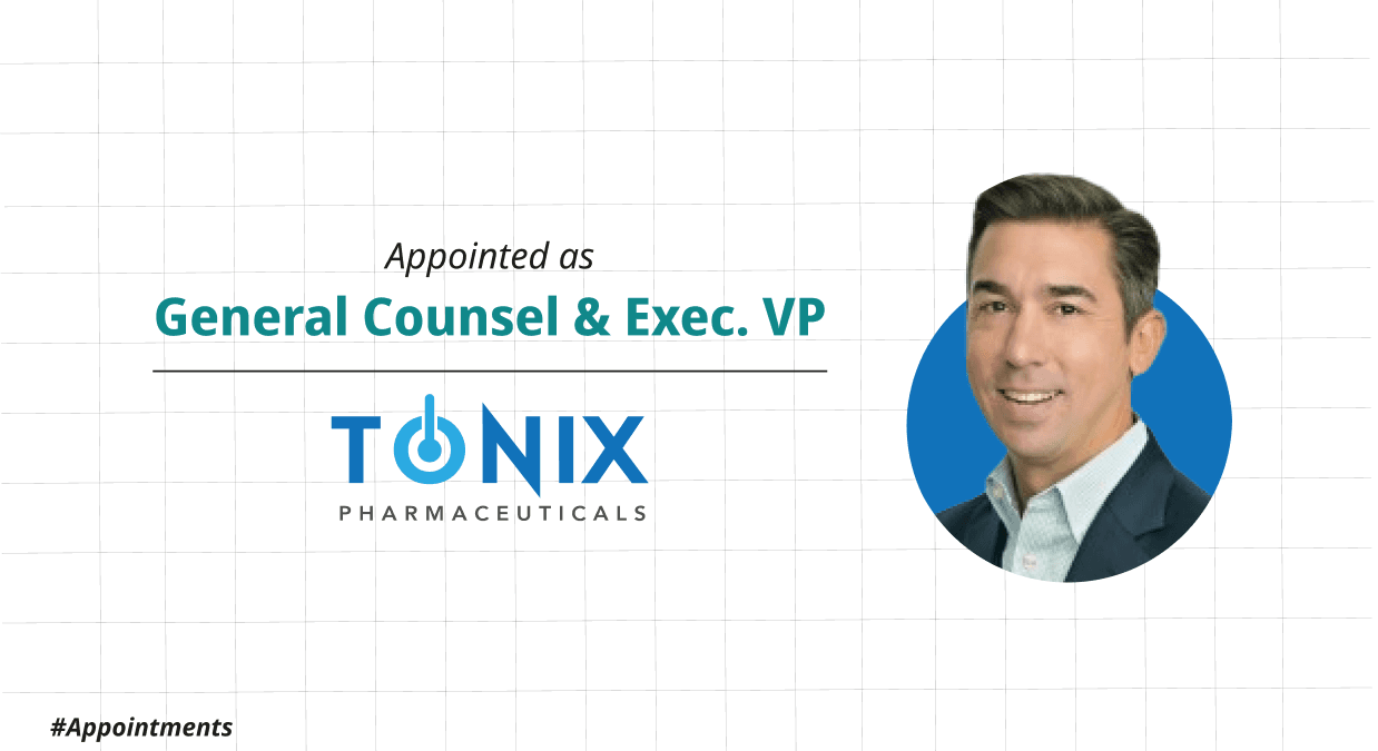 Tonix Pharmaceuticals Expands Leadership Team With Appointment Of Joseph Hand, Esq. As General Counsel And EVP Of Operations