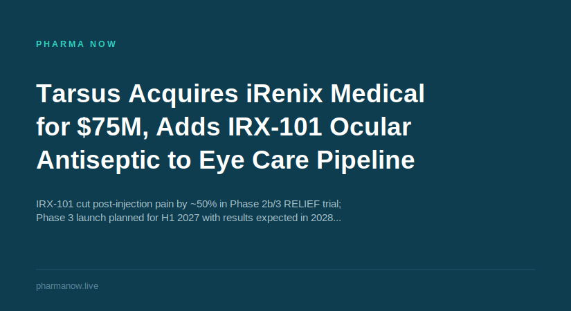 Tarsus Pharmaceuticals Acquires iRenix Medical To Advance IRX-101 Ocular Antiseptic, Expands Ophthalmology Pipeline With $75 Million