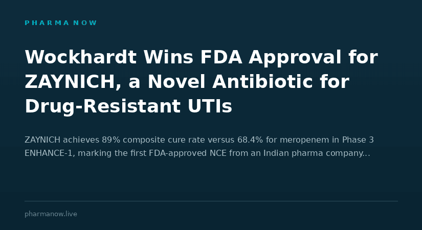 Wockhardt Receives U.S. FDA Approval for ZAYNICH™ (cefepime and zidebactam), a Novel Intravenous Antibiotic for the Treatment of Adult Patients with Complicated Urinary Tract Infection Including Pyelonephritis
